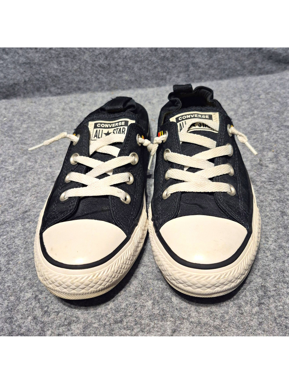 Converse All Star Low Top Lace Up Canvas Sneaker W 8 Black Elastic Back Slip-on